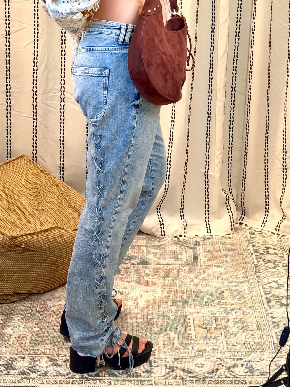 ZARA Z1975 Slim Jeans With Side Lacing Light Wash Size 14
